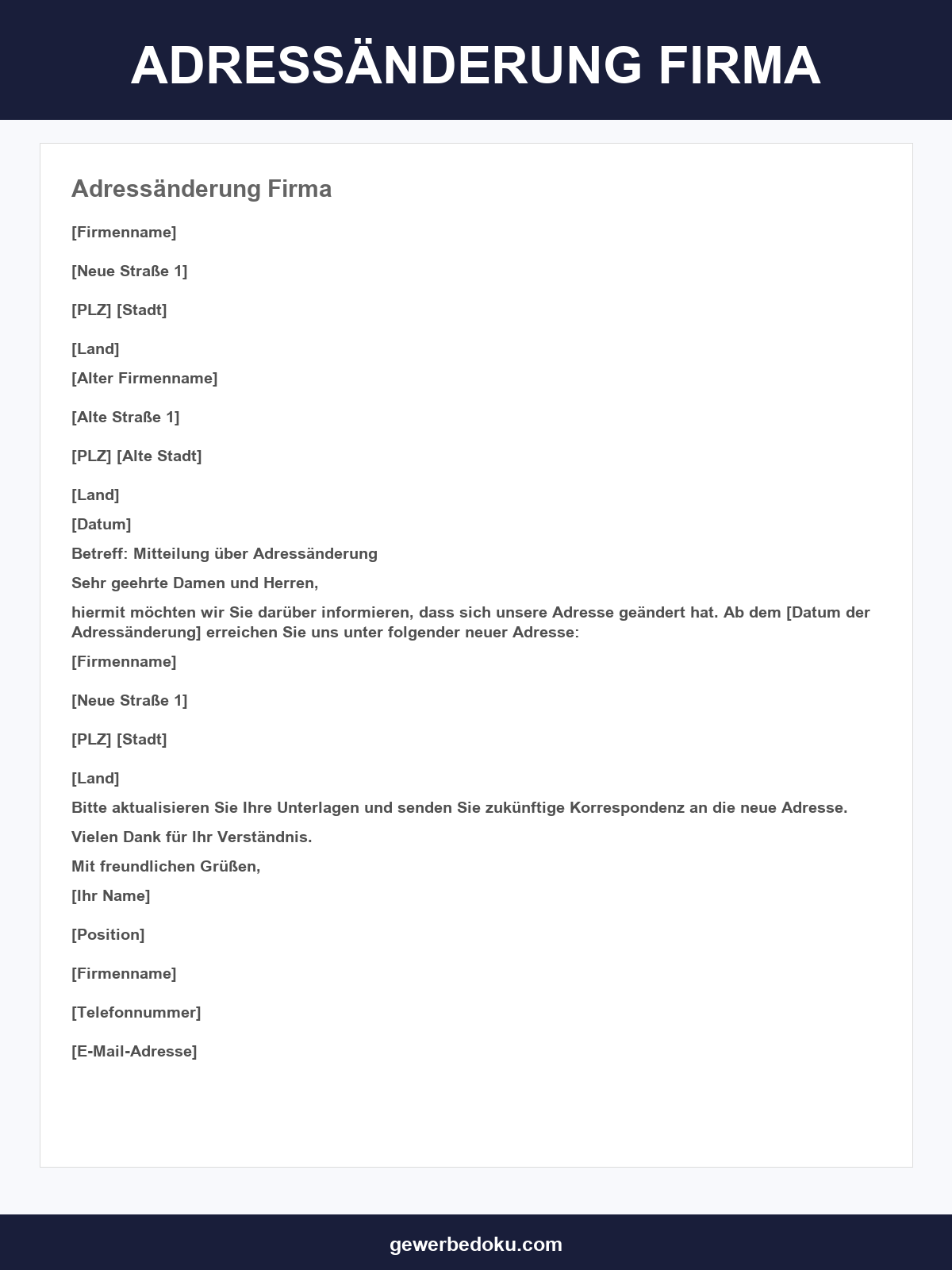 Adressänderung Firma Vorlage