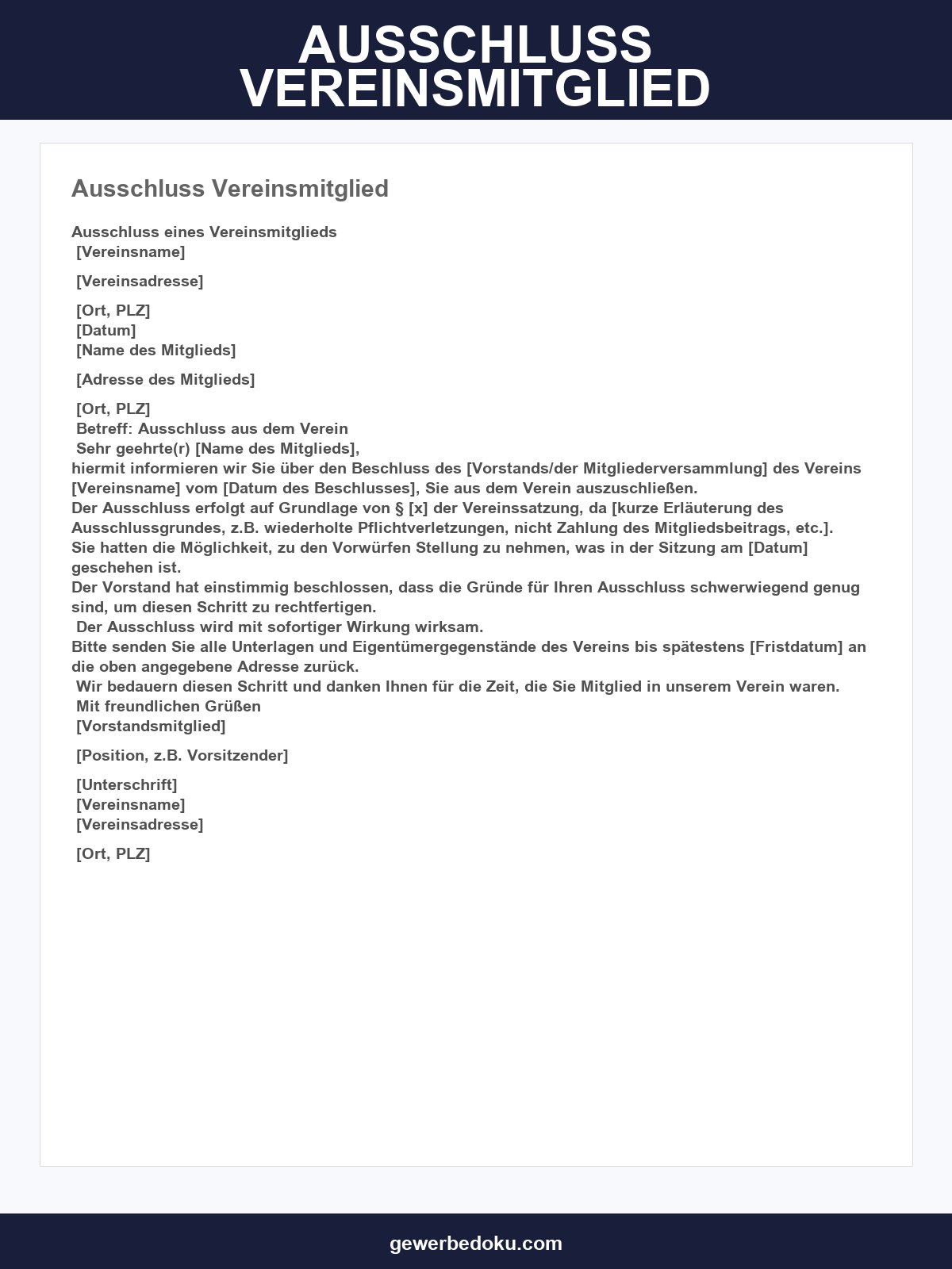 Ausschluss Vereinsmitglied Musterbrief
