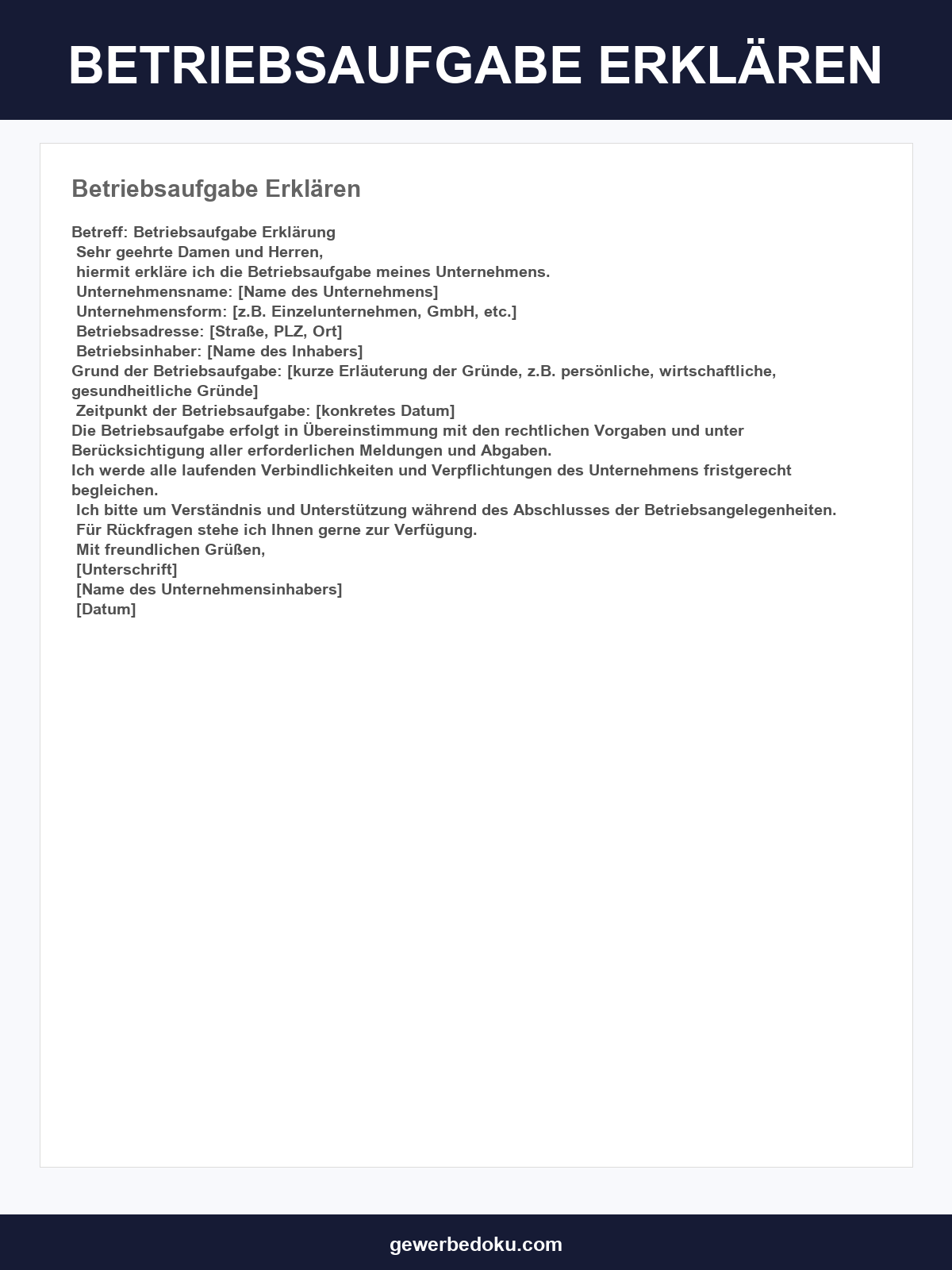 Betriebsaufgabe Erklären Muster