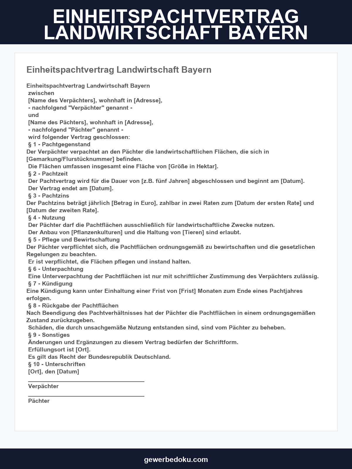Einheitspachtvertrag Landwirtschaft Bayern
