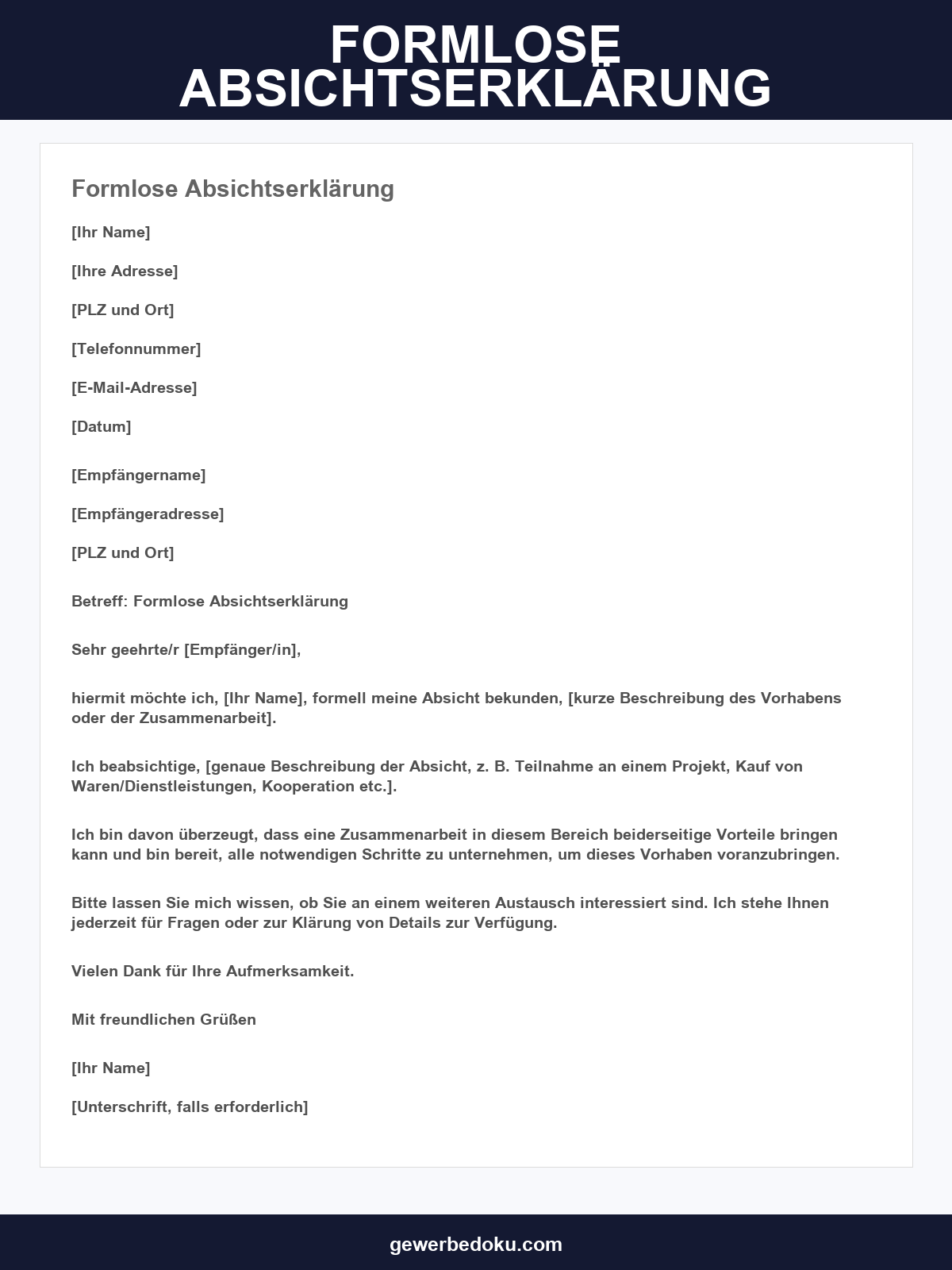 Formlose Absichtserklärung Muster