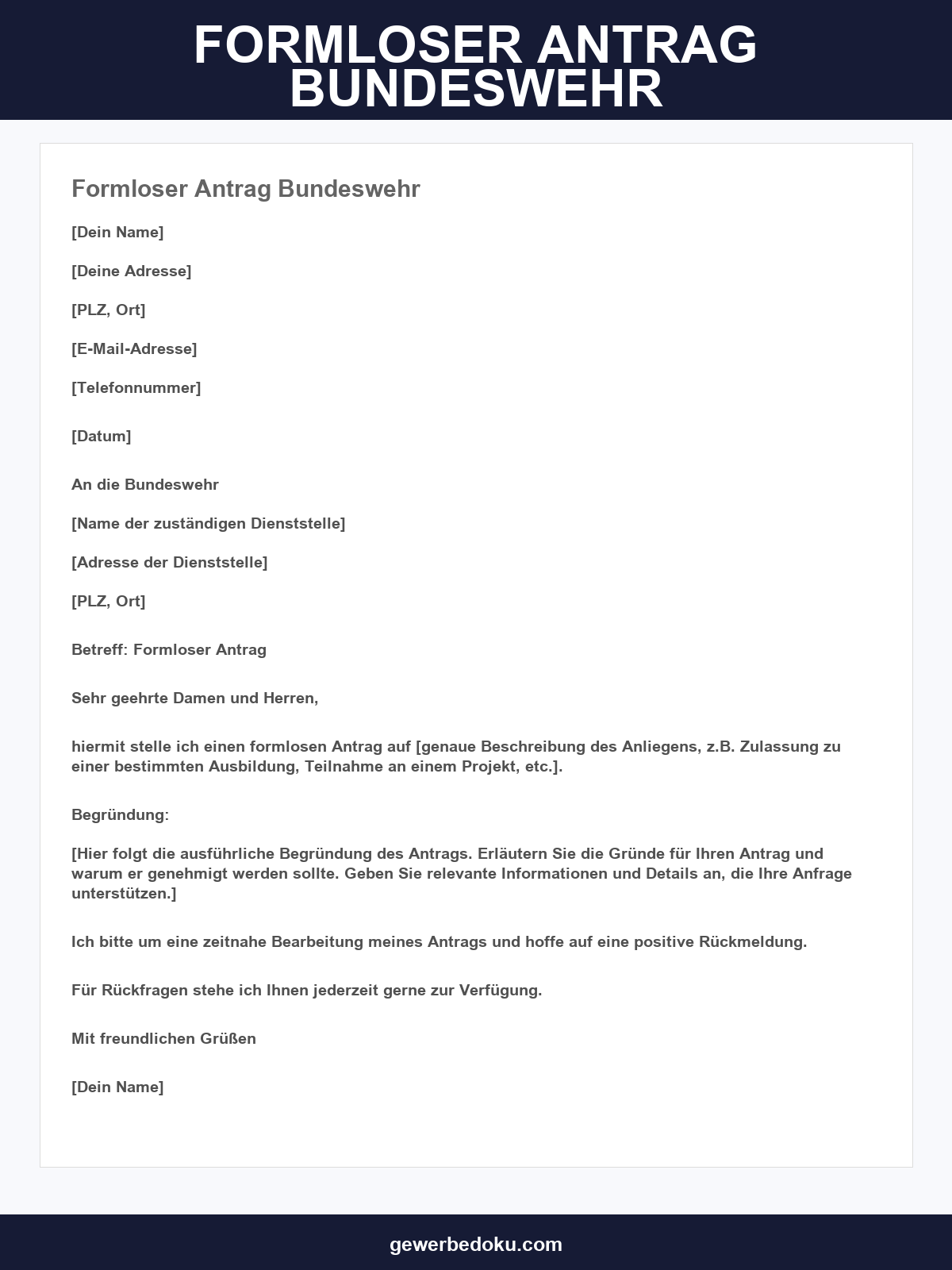Formloser Antrag Bundeswehr Muster