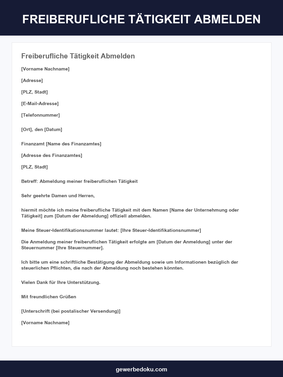 Freiberufliche Tätigkeit Abmelden Vorlage