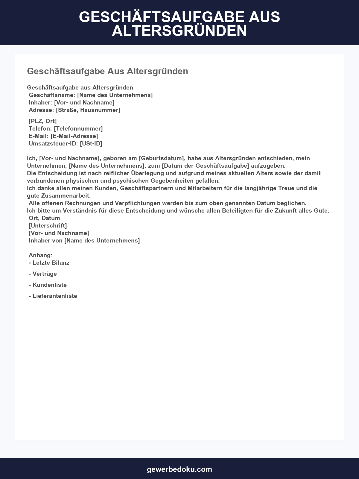 Geschäftsaufgabe Aus Altersgründen Musterbrief