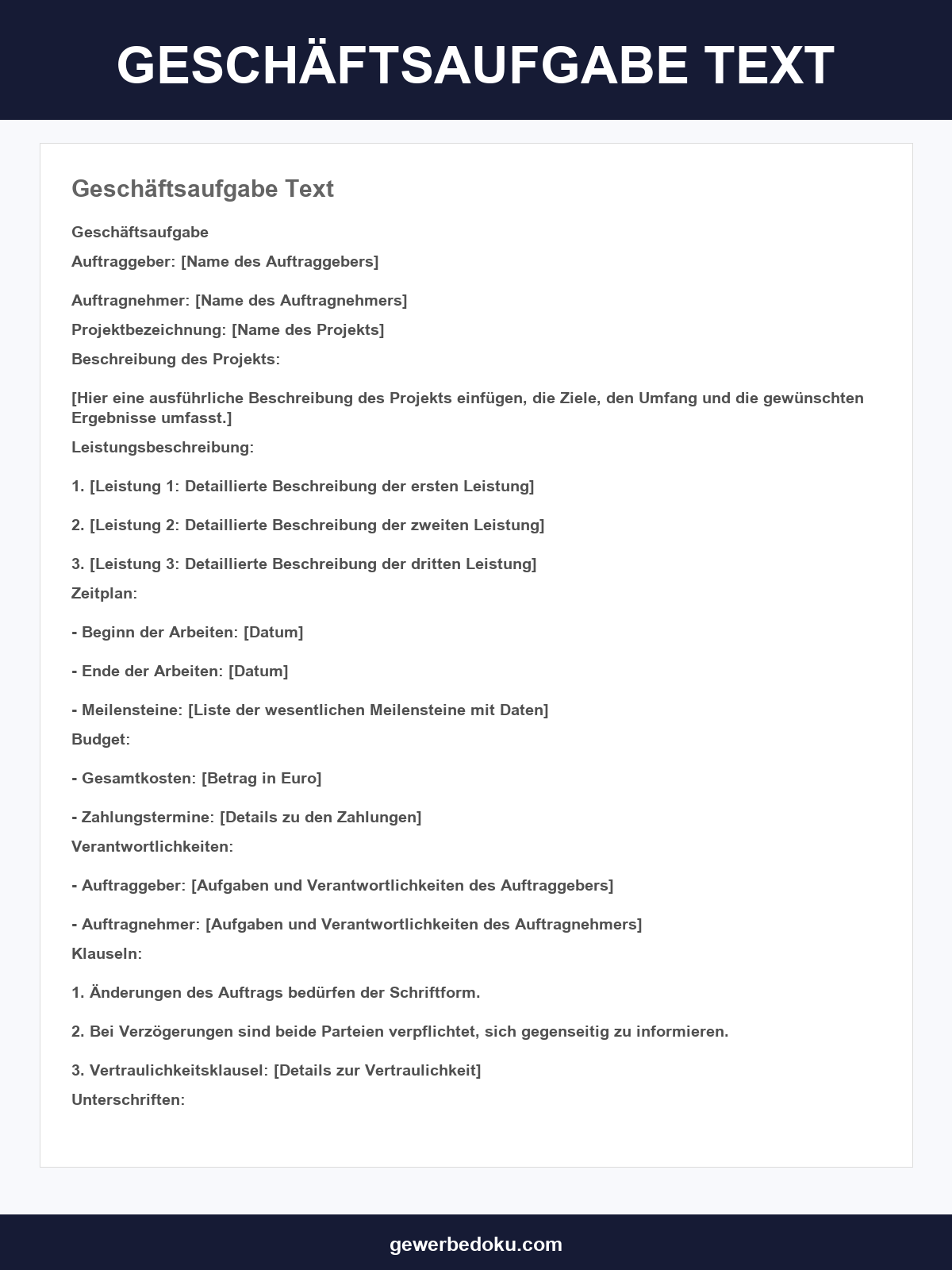 Geschäftsaufgabe Mustertext