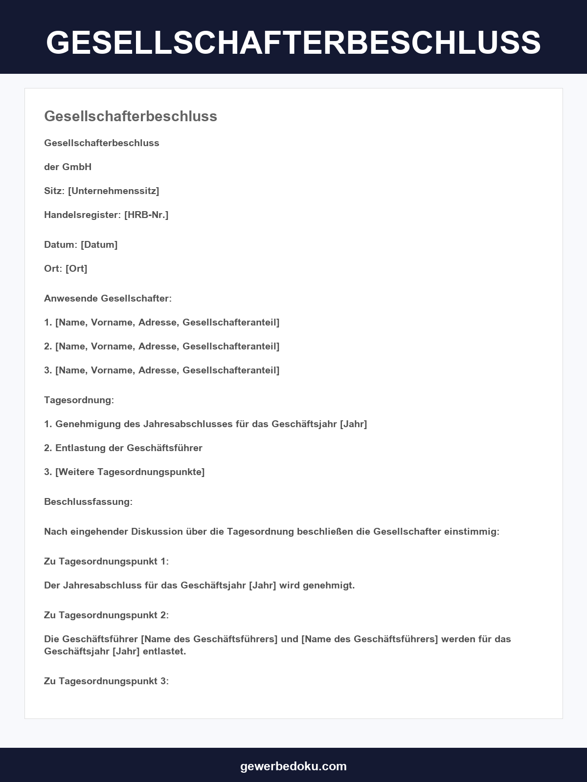 Gesellschafterbeschluss Vorlage