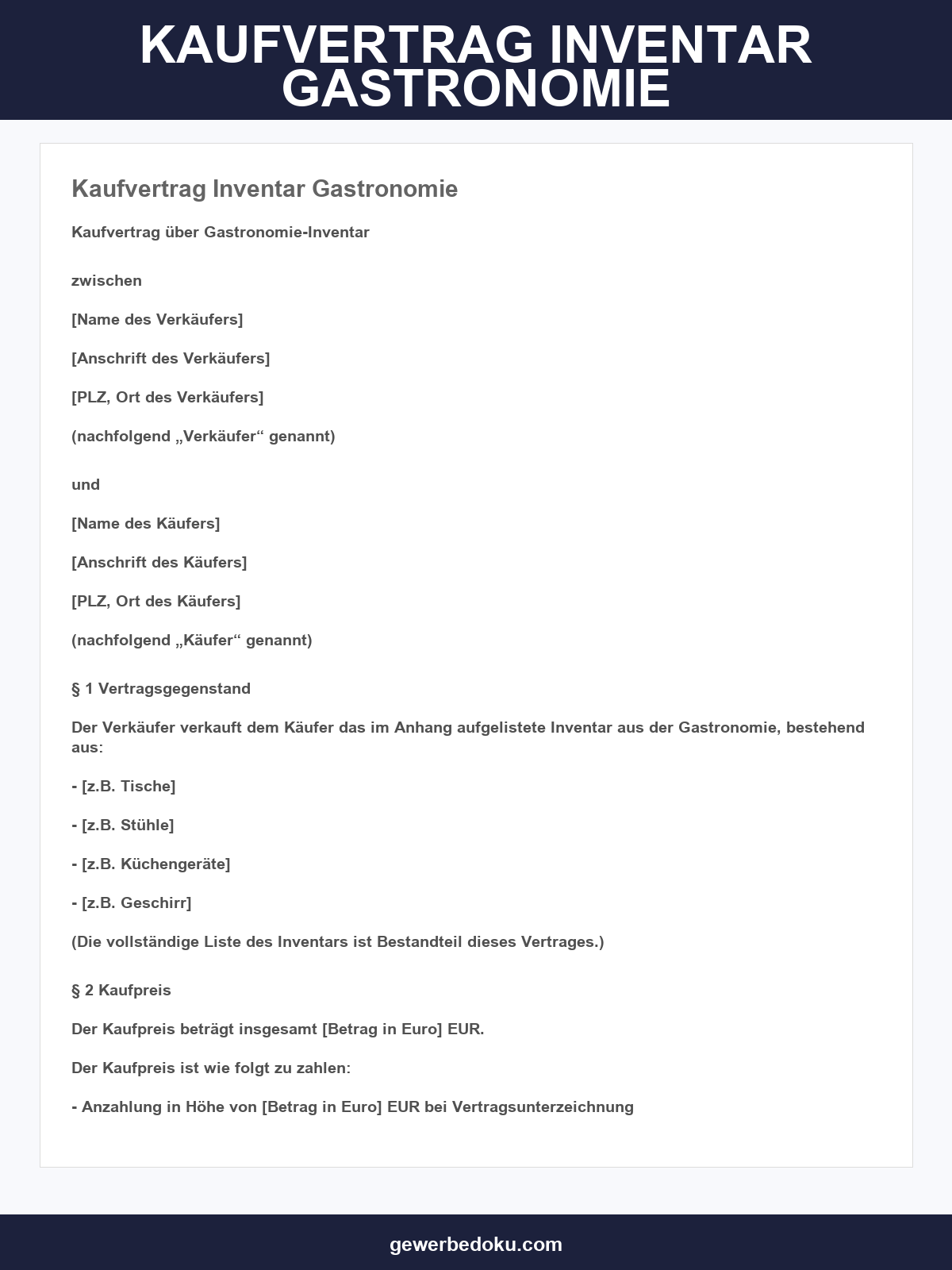Kaufvertrag Inventar Gastronomie Muster
