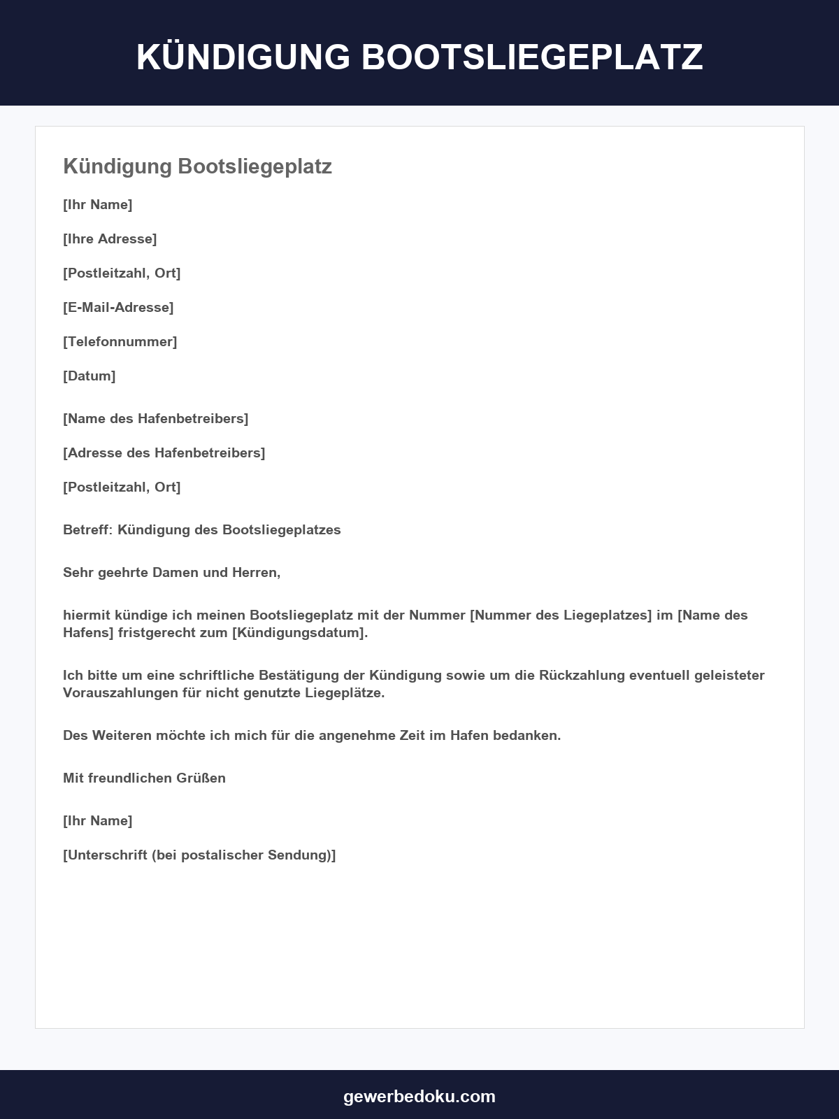 Kündigung Bootsliegeplatz Muster