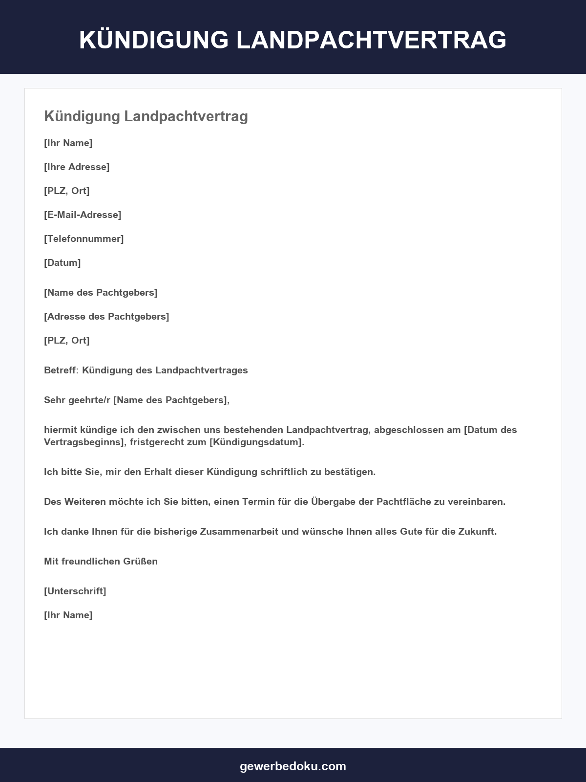 Kündigung Landpachtvertrag Muster