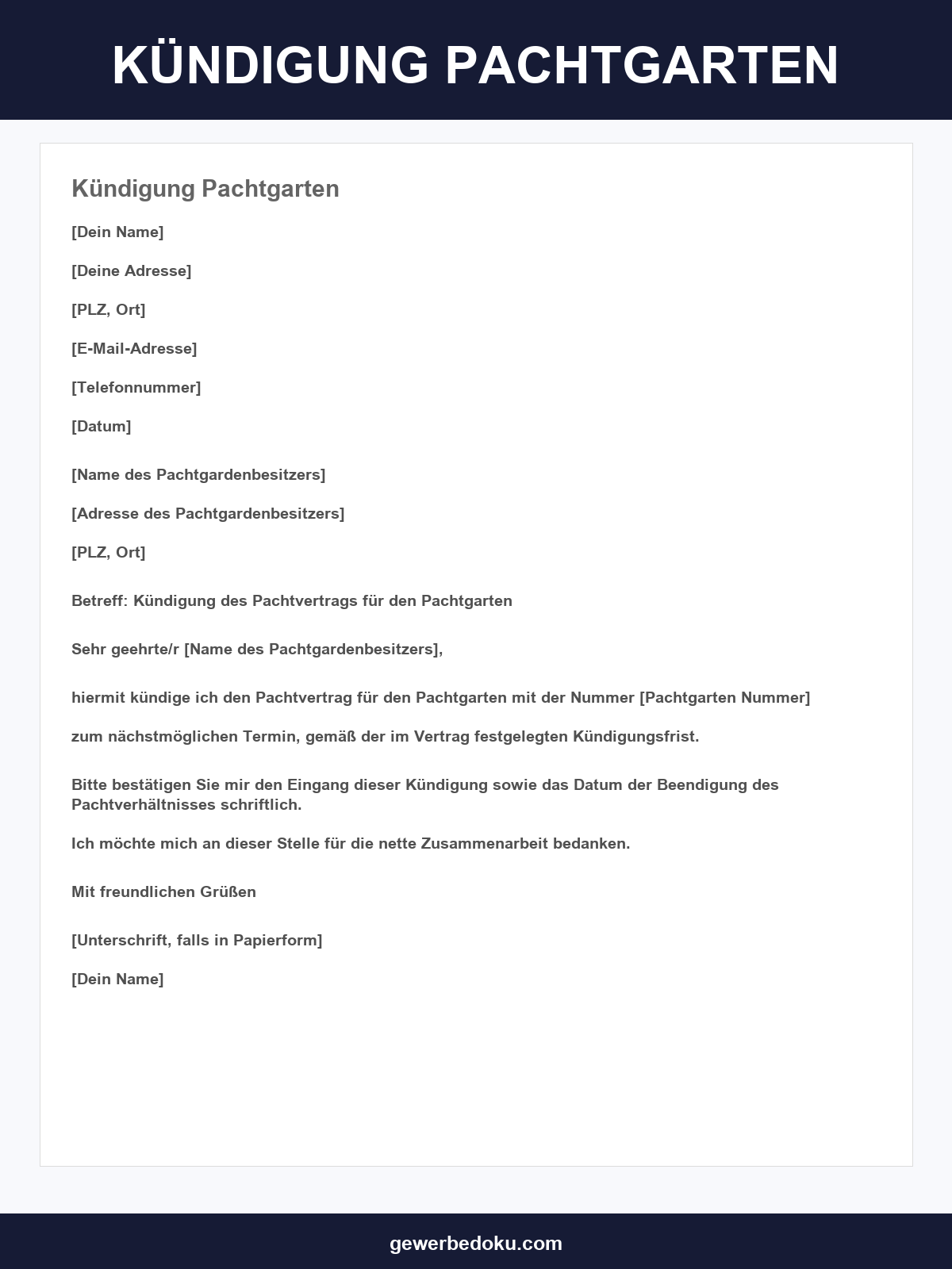 Kündigung Pachtgarten Vorlage