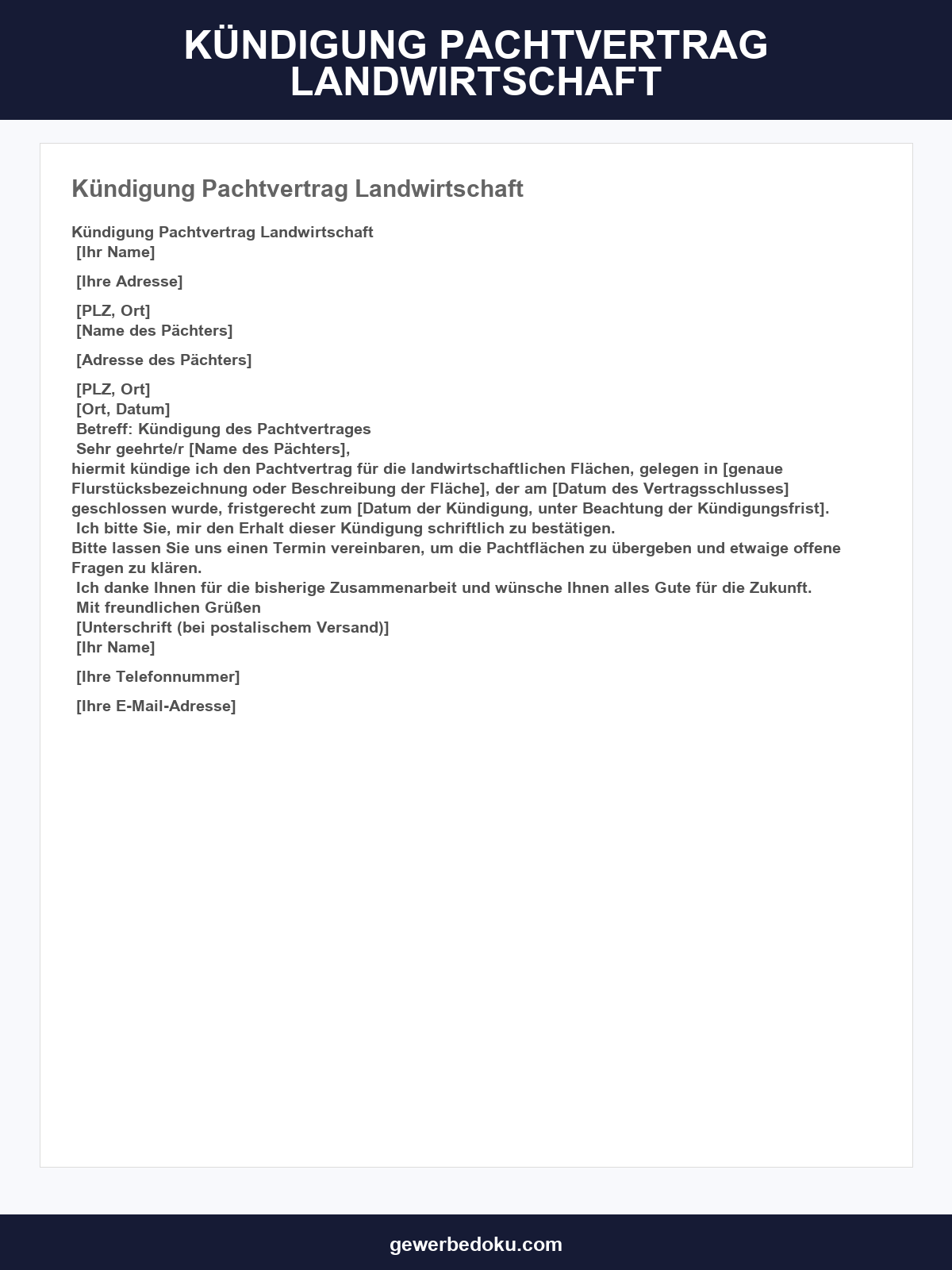 Kündigung Pachtvertrag Landwirtschaft Muster