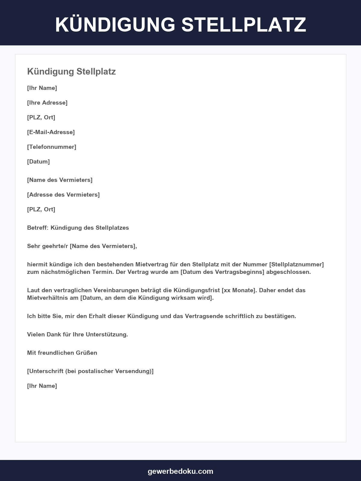 Kündigung Stellplatz Vorlage