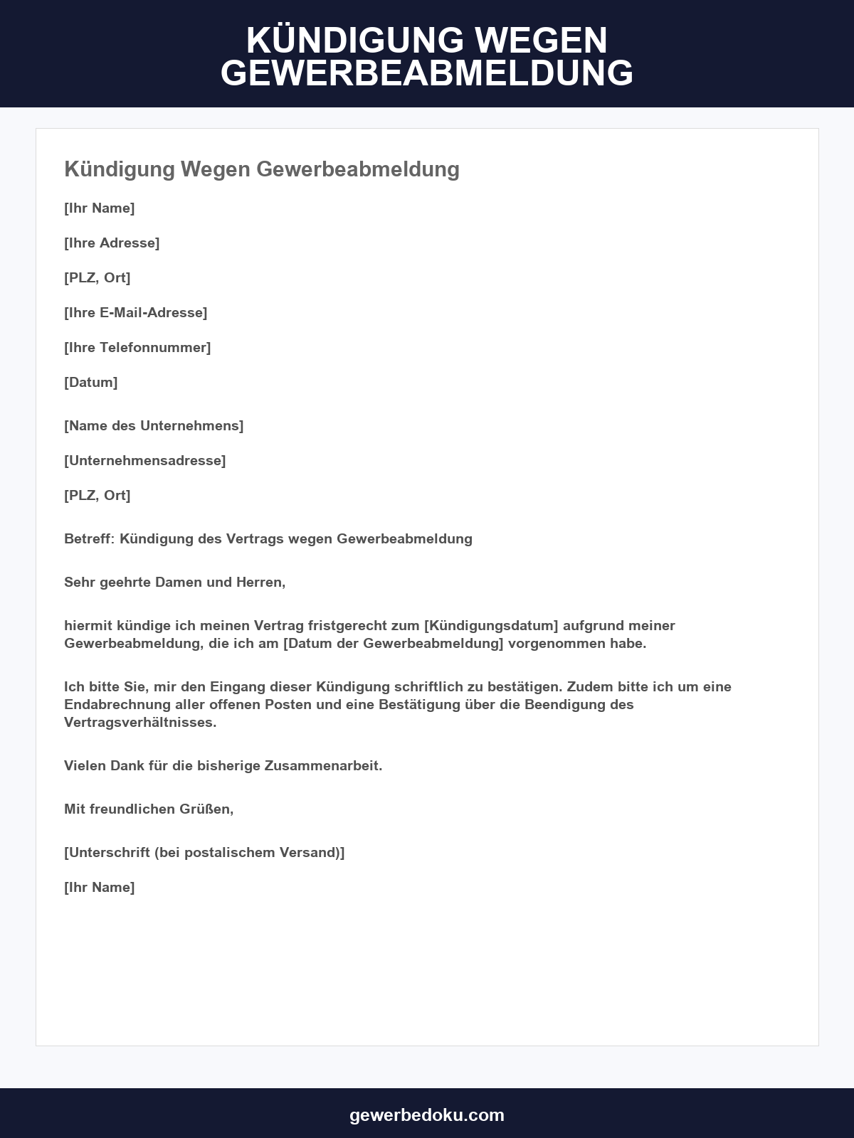 Kündigung Wegen Gewerbeabmeldung Muster
