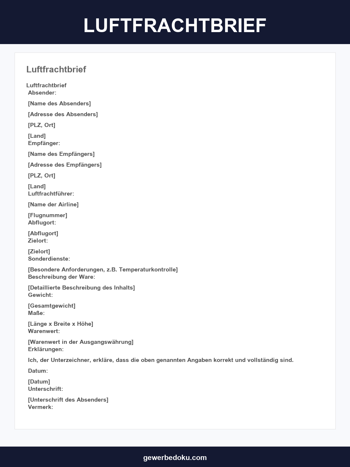 Luftfrachtbrief Vorlage