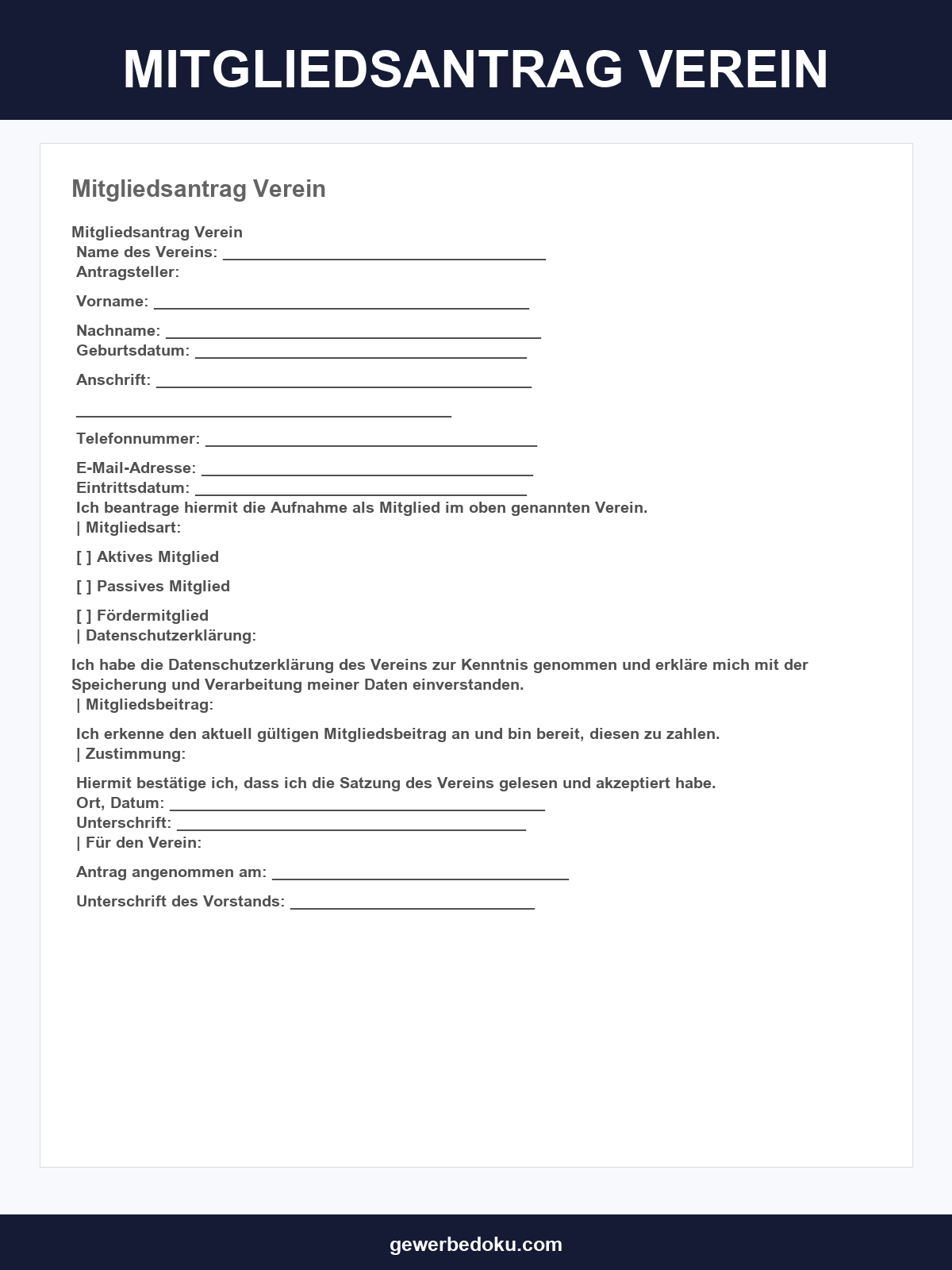 Vorlage Mitgliedsantrag Verein Muster