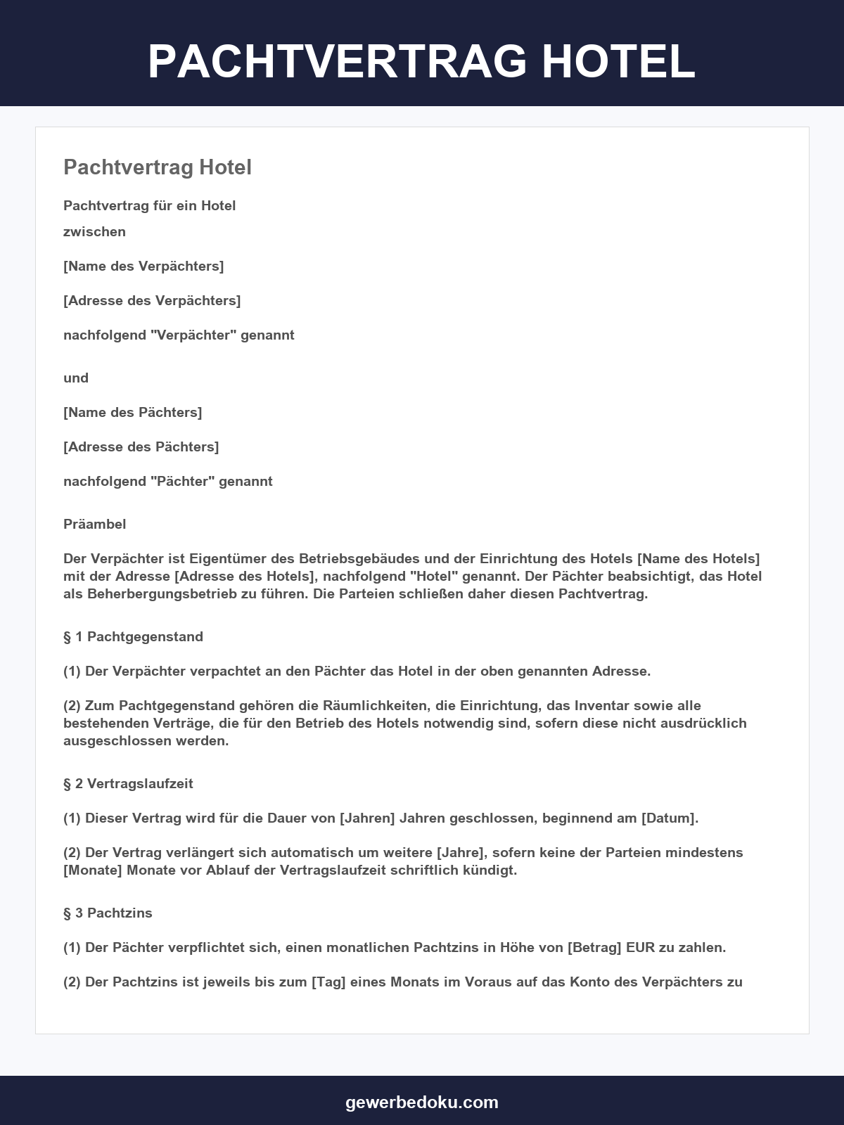 Pachtvertrag Hotel Muster