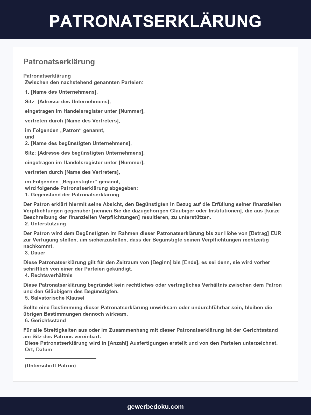 Patronatserklärung Muster