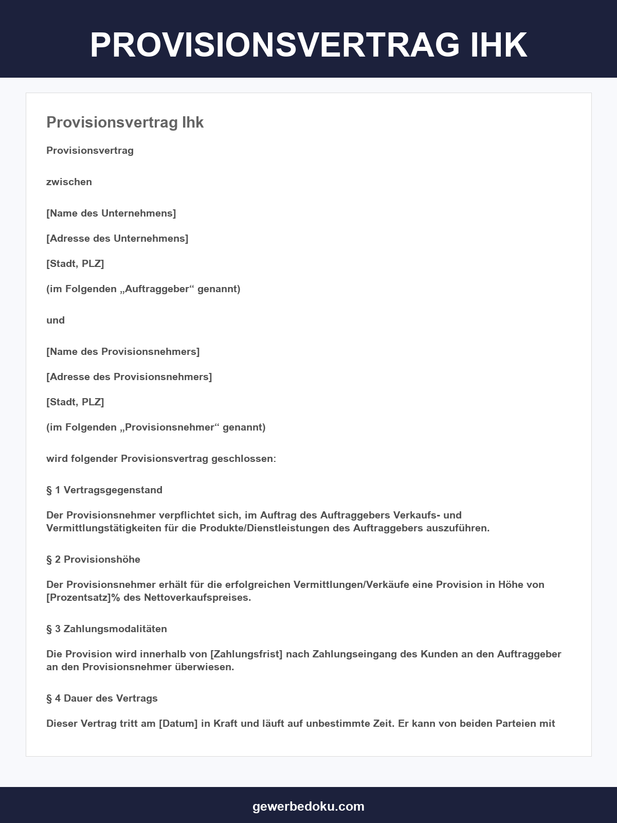 Provisionsvertrag Muster Ihk