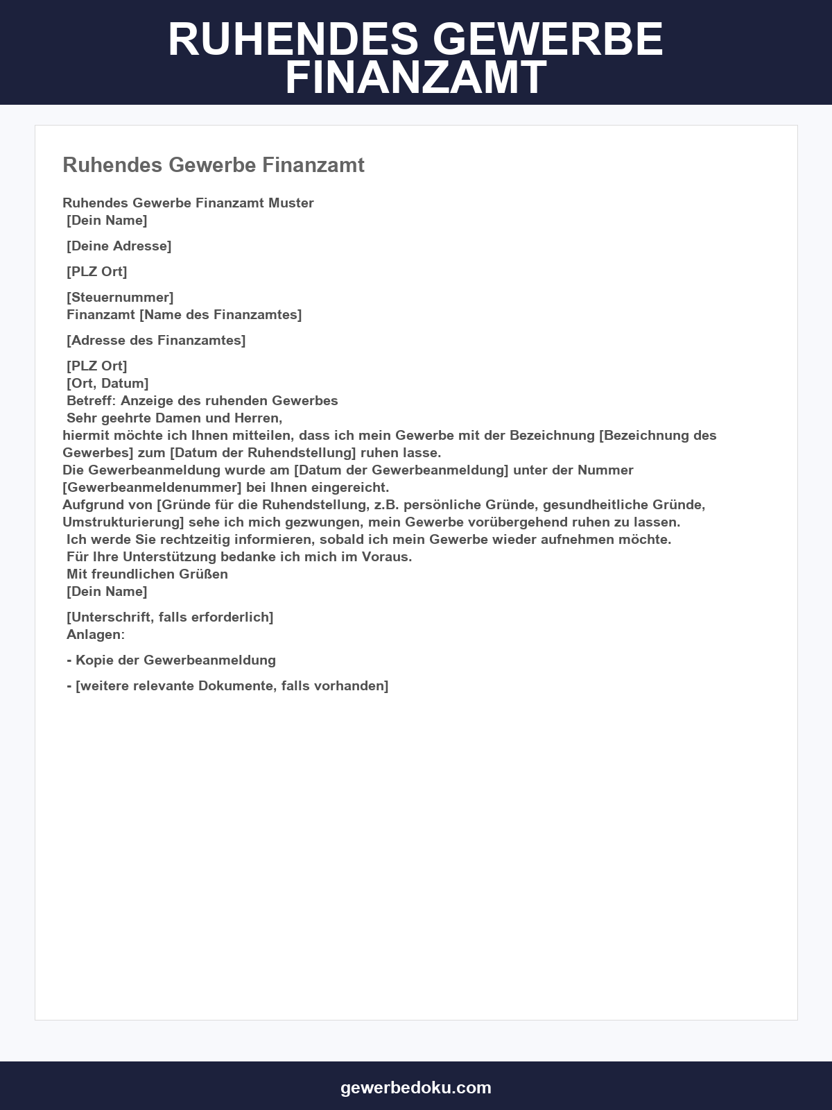 Ruhendes Gewerbe Finanzamt Formular