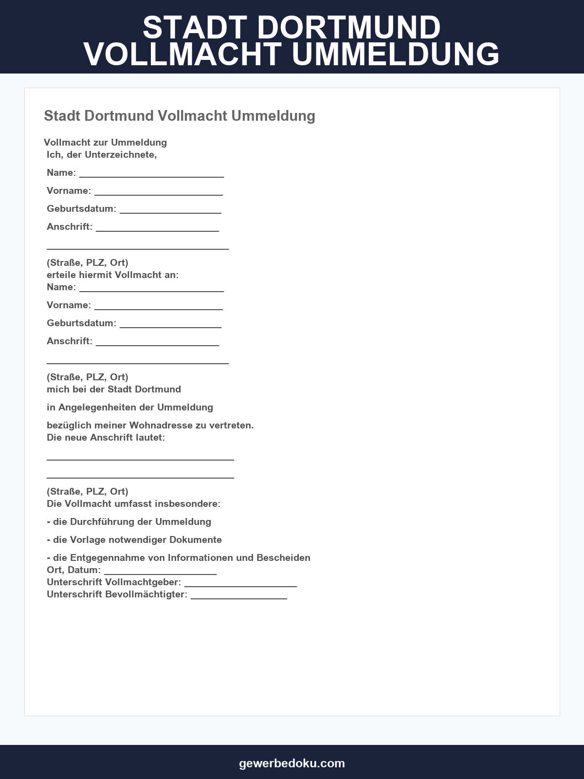 Stadt Dortmund Vollmacht Ummeldung