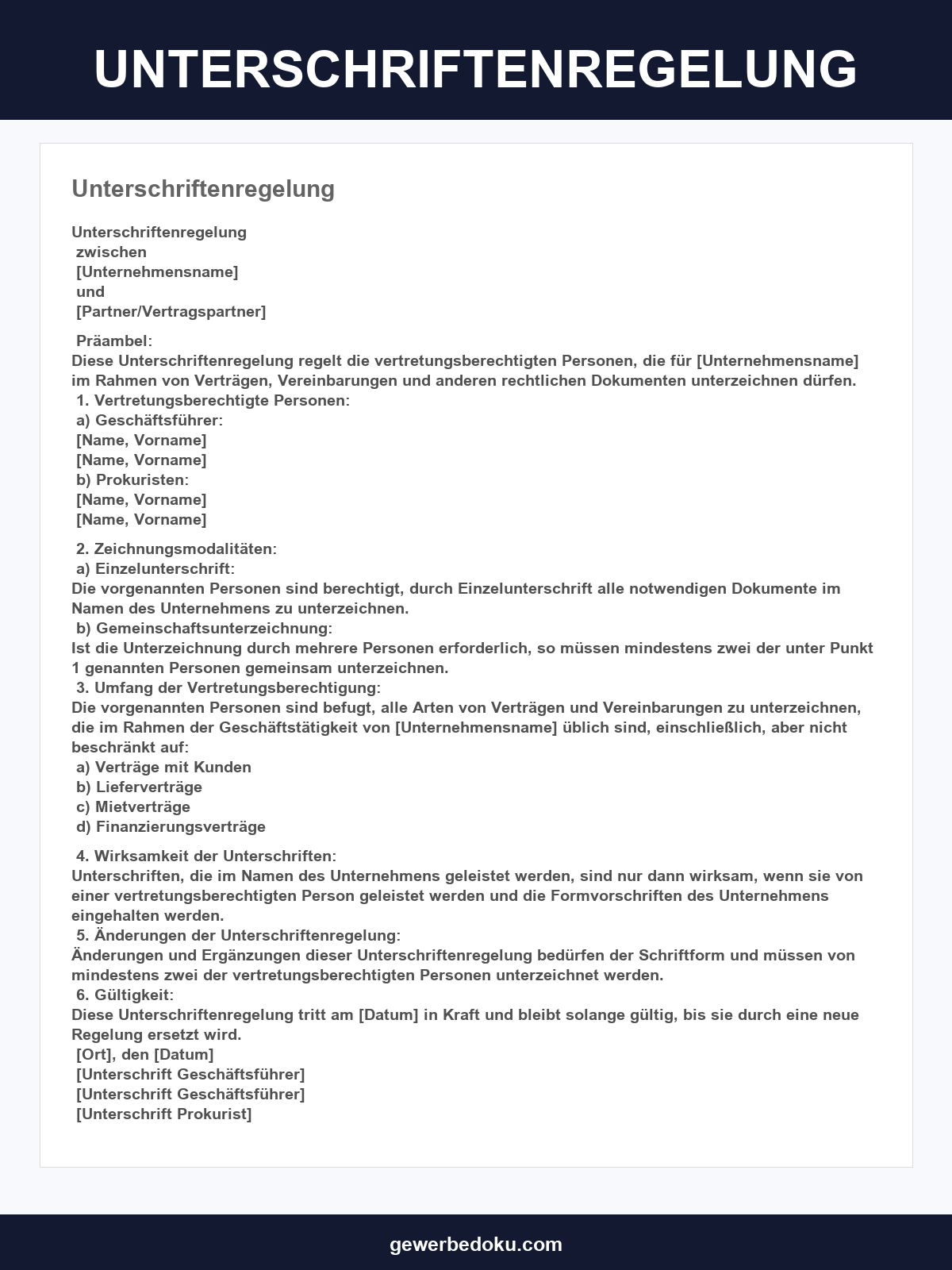 Unterschriftenregelung Muster