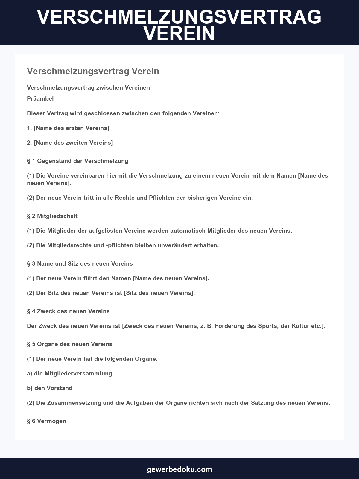 Verschmelzungsvertrag Verein Muster