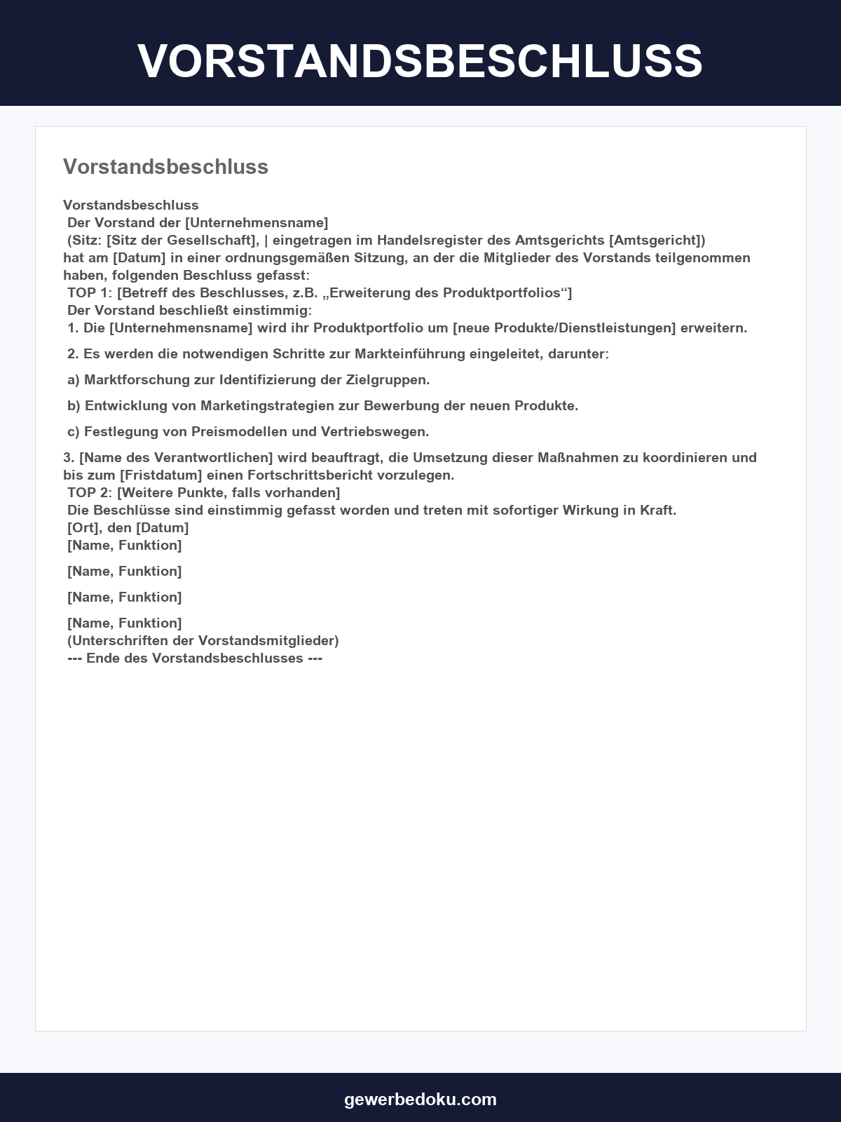 Vorstandsbeschluss Vorlage
