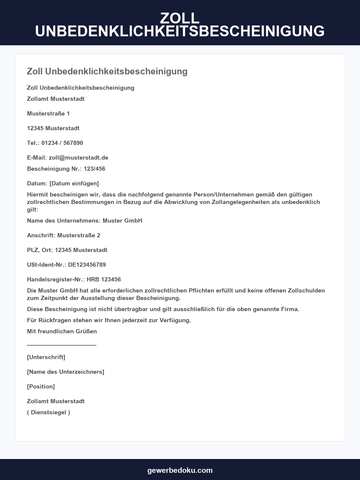 Zoll-Unbedenklichkeitsbescheinigung